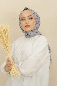 Modalamelif Açık Gri Ekose Desen Pamuk Vual Şal