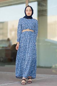 Modalamelif Hasır Kemerli Gelincik Elbise İndigo