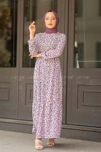 Modalamelif Hasır Kemerli Gelincik Elbise Lila