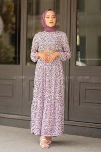 Modalamelif Hasır Kemerli Gelincik Elbise Lila