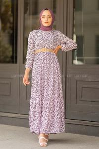 Modalamelif Hasır Kemerli Gelincik Elbise Lila