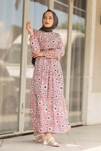 Modalamelif Hasır Kemerli Papatya Elbise Pudra