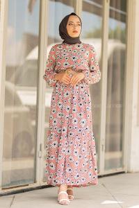 Modalamelif Hasır Kemerli Papatya Elbise Pudra