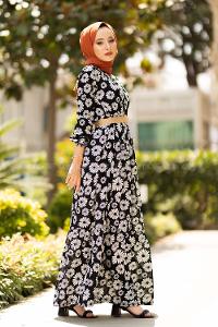 Modalamelif Hasır Kemerli Papatya Elbise Siyah