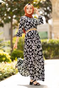 Modalamelif Hasır Kemerli Papatya Elbise Siyah