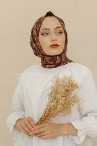 Modalamelif Kahve Rengi Motif Baskılı Pamuk Vual Şal