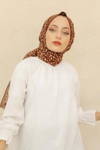 Modalamelif Kahve Rengi Taş Motifli Pamuk Vual Şal