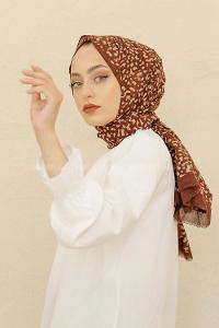 Modalamelif Kahve Rengi Taş Motifli Pamuk Vual Şal