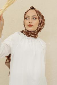 Modalamelif Kahve Renk Bulut Baskılı Pamuk Vual Şal