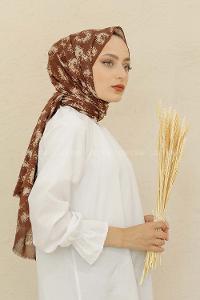 Modalamelif Kahve Renk Bulut Baskılı Pamuk Vual Şal