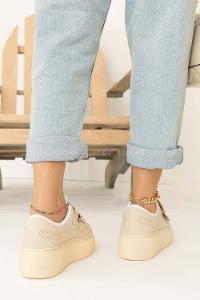 Modalamelif Kalın Taban Cırtlı Spor Ayakkabı Bej