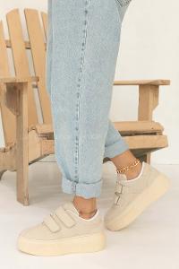 Modalamelif Kalın Taban Cırtlı Spor Ayakkabı Bej