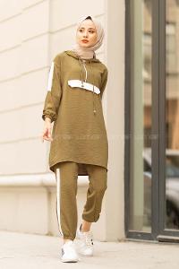 Modalamelif Kapak Cepli Garnili Takım Haki