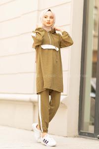 Modalamelif Kapak Cepli Garnili Takım Haki