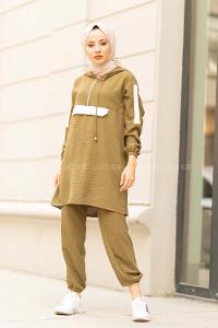 Modalamelif Kapak Cepli Garnili Takım Haki