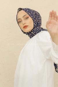 Modalamelif Lacivert Rengi Taş Motifli Pamuk Vual Şal