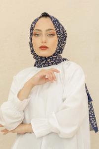 Modalamelif Lacivert Rengi Taş Motifli Pamuk Vual Şal