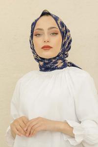 Modalamelif Lacivert Renk Bulut Baskılı Pamuk Vual Şal