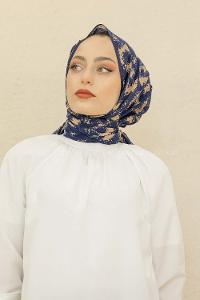 Modalamelif Lacivert Renk Bulut Baskılı Pamuk Vual Şal