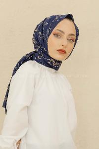 Modalamelif Lacivert Renk Ceviz Yaprağı Pamuk Vual Şal