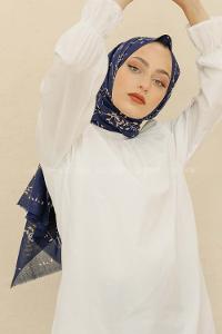 Modalamelif Lacivert Renk Ceviz Yaprağı Pamuk Vual Şal