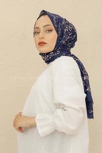 Modalamelif Lacivert Renk Ceviz Yaprağı Pamuk Vual Şal