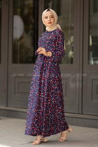 Modalamelif  Leopar Desen Elbise Lacivert