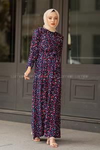 Modalamelif  Leopar Desen Elbise Lacivert