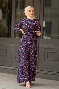 Modalamelif  Leopar Desen Elbise Lacivert