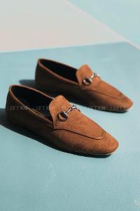 Modalamelif Metal Aksesuarlı Nubuk Babet Kahve