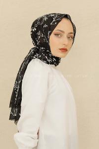 Modalamelif Siyah Renk Ceviz Yaprağı Pamuk Vual Şal