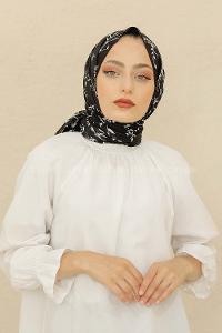 Modalamelif Siyah Renk Ceviz Yaprağı Pamuk Vual Şal