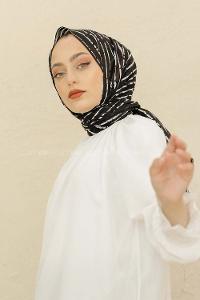Modalamelif Siyah Renk Çizgi Desen Pamuk Vual Şal