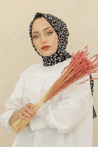 Modalamelif Siyah Renk Taş Motifli Pamuk Vual Şal