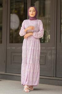 Modalamelif  Soyut Papatya Elbise Açık Lila