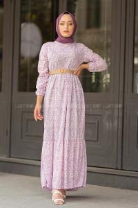 Modalamelif  Soyut Papatya Elbise Açık Lila