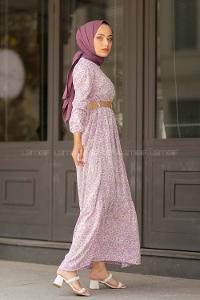 Modalamelif  Soyut Papatya Elbise Açık Lila