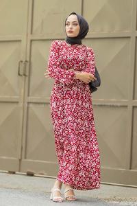 Modalamelif  Soyut Papatya Elbise Bordo