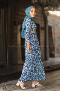 Modalamelif  Soyut Papatya Elbise İndigo