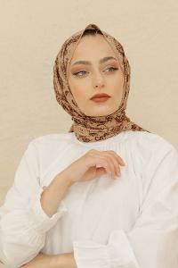 Modalamelif Toprak Rengi Motif Baskılı Pamuk Vual Şal
