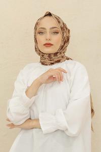 Modalamelif Vizonrengi Rengi Bulut Baskılı Pamuk Vual Şal