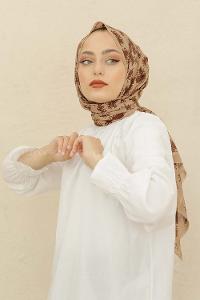 Modalamelif Vizonrengi Rengi Bulut Baskılı Pamuk Vual Şal