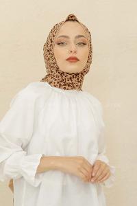 Modalamelif Vizonrengi Rengi Taş Motifli Pamuk Vual Şal