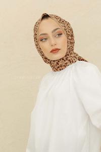 Modalamelif Vizonrengi Rengi Taş Motifli Pamuk Vual Şal