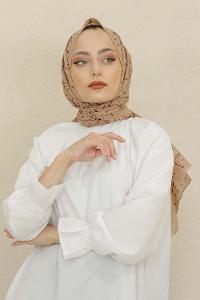 Modalamelif Vizonrengi Renk Ekose Desen Pamuk Vual Şal