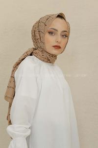 Modalamelif Vizonrengi Renk Ekose Desen Pamuk Vual Şal