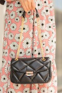 Modalamelif  Dikişli Deri Görünümlü Çanta Siyah