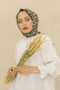 Modalamelif Haki-Beyaz Renkli Pati Desenli Şal