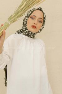 Modalamelif Haki-Beyaz Renkli Pati Desenli Şal