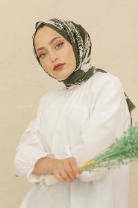 Modalamelif Haki Renk Karışık Desenli Şal